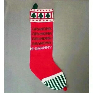 Kurt S. Adler Vintage 1983 Grandma "Hi Granny" Red Knit Christmas Stocking 20"